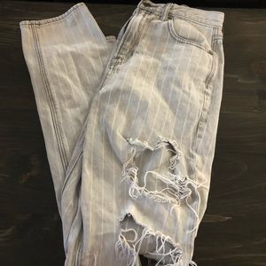 American Eagle Ripped Pin Stripe Straight Jeans